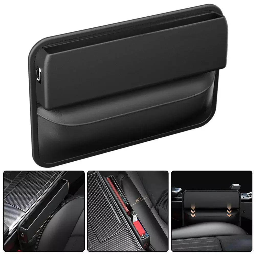 

Leather Car Console Side Seat Gap Filler Front Seat Organizer for Cellphone Key Coins Stop Dropping between Seats Black