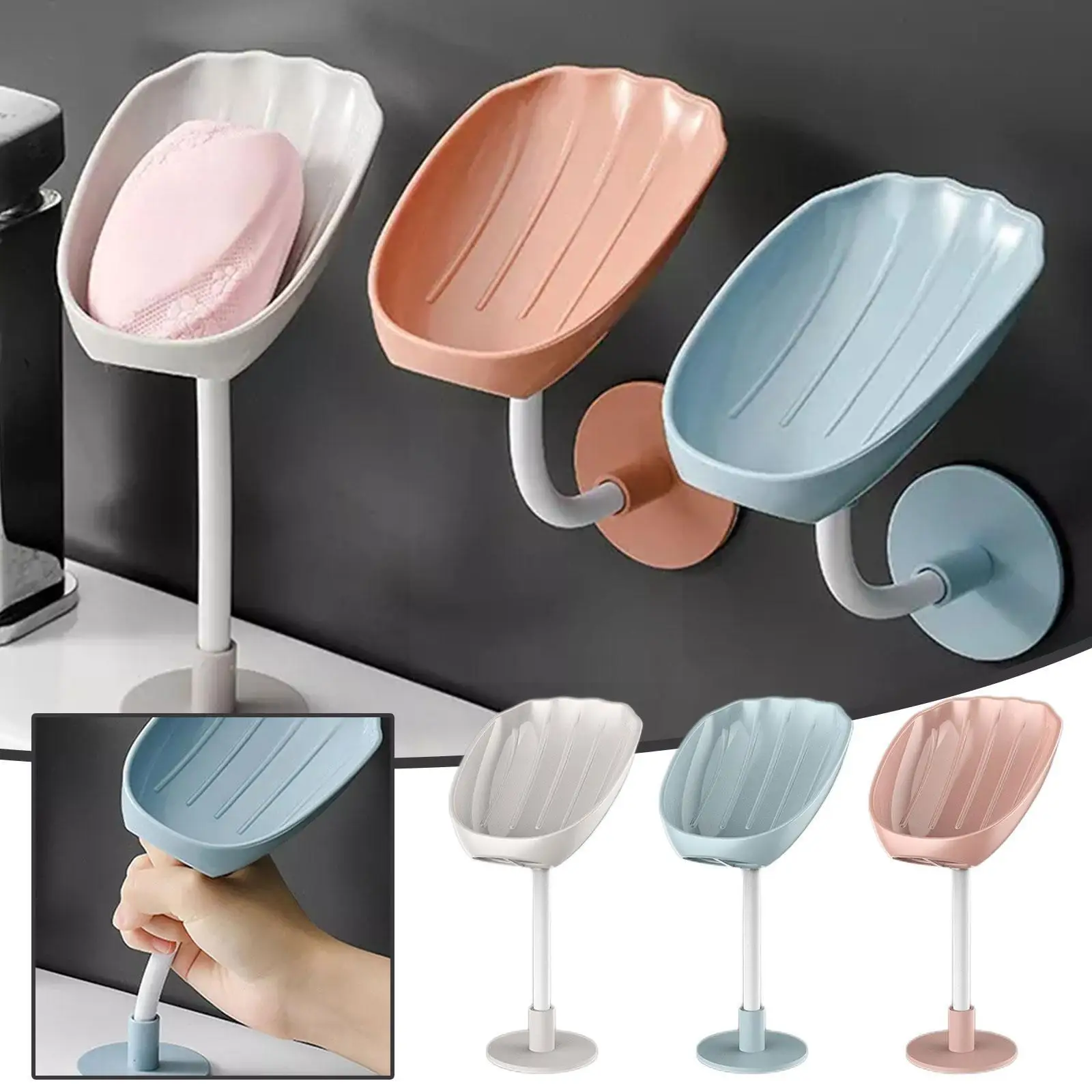 

Leaf-shaped Free Punching And Pasting Wall Mounted Dual Purpose Soap Dish For Bathroom Soap Holder Stand Box Shaped Soap Bo C3o9