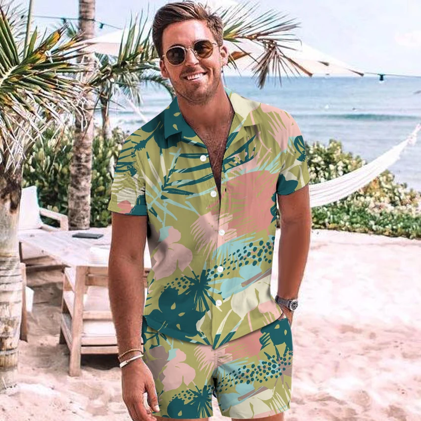 New Summer Men Sets Streetwear Leopard Printed Lapel Short Sleeve Shirt Beach Shorts Hawaiian Men Suits 2 Pieces INCERUN 3X