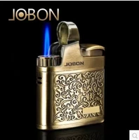 jobon original retro embossed butane lighter jet metal windproof flashlight cigarette lighter retro mens cigarette accessories