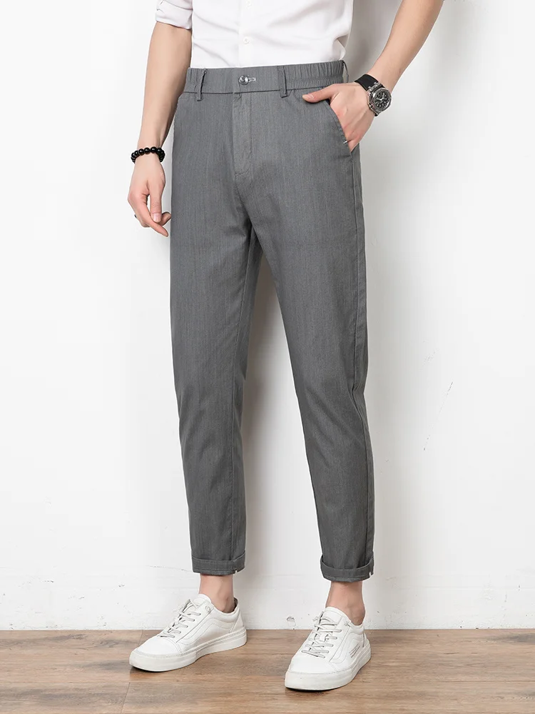 

2022 New Summer Chino Pant Men Stretch Cotton Black Grey Slim Suit Pants Business Casual Lightweight Trousers