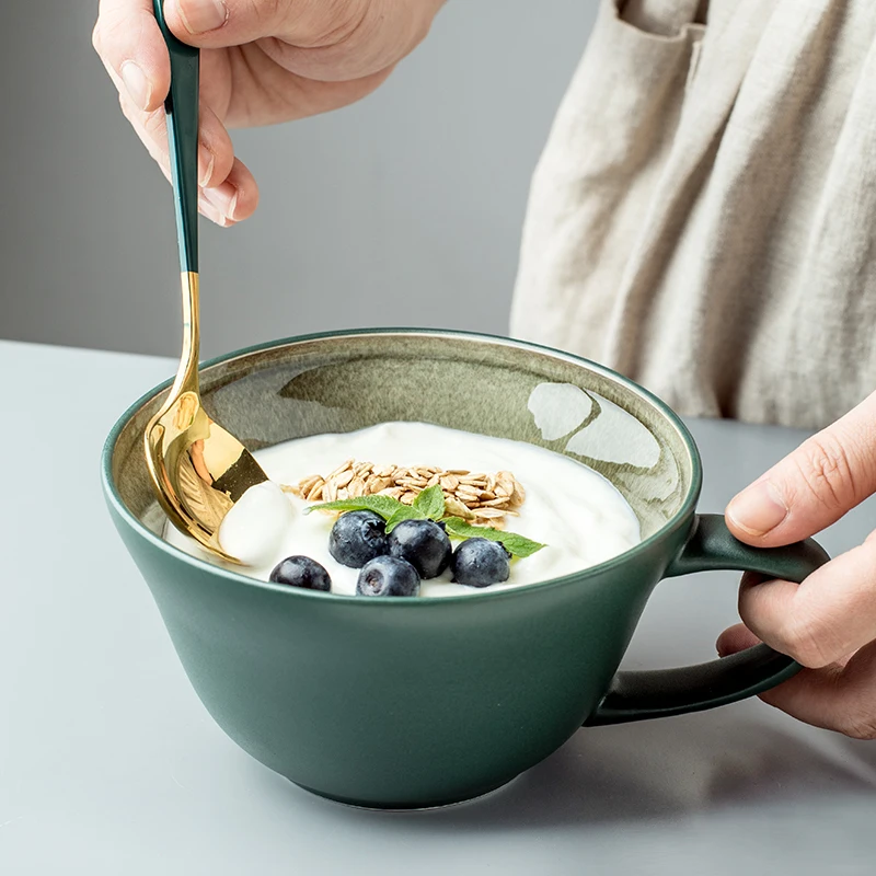 

Creative personality mug breakfast cereal milk cute ceramic cup daily household large-capacity insulated coffee cup with spoon