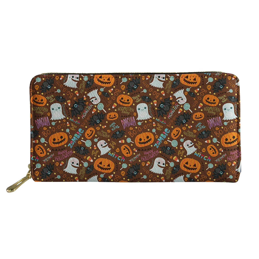 Cartoon Halloween Cute Ghost Pattern Long Wallet Adult Zipper Portfel Damski Lightweight Teenager Clutch Bag Unisex Holiday Gift