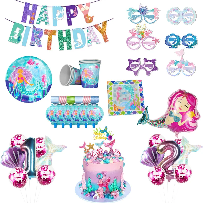 

Little Mermaid Party Supplies Mermaid Balloons Disposable Tableware Under The Sea Baby shower Girl Birthday Party Decorations