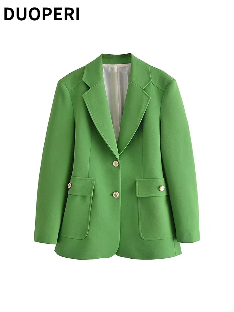 

DUOPERI женские модные однотонные зеленые блейзеры с отложным воротником с длинными рукавами однобортные с карманами женские шикарные ВИНТАЖ...
