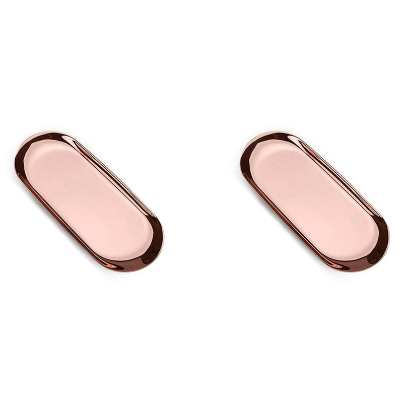 

2 шт., лотки-органайзеры для косметики и ювелирных изделий из нержавеющей стали, овальные многофункциональные лотки для хранения (розовое зо...