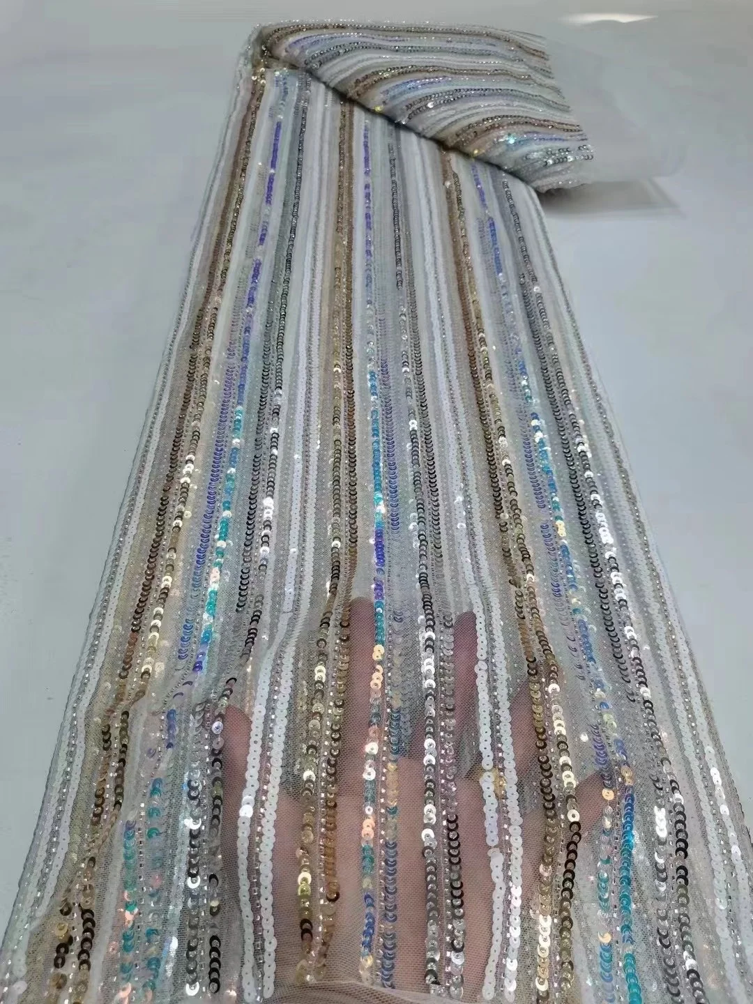 

Sequins Lace Fabric 2022 5 Yards High Quality African Nigerian Tulle Lace Fabric For Diy Sew Dress Wedding Party