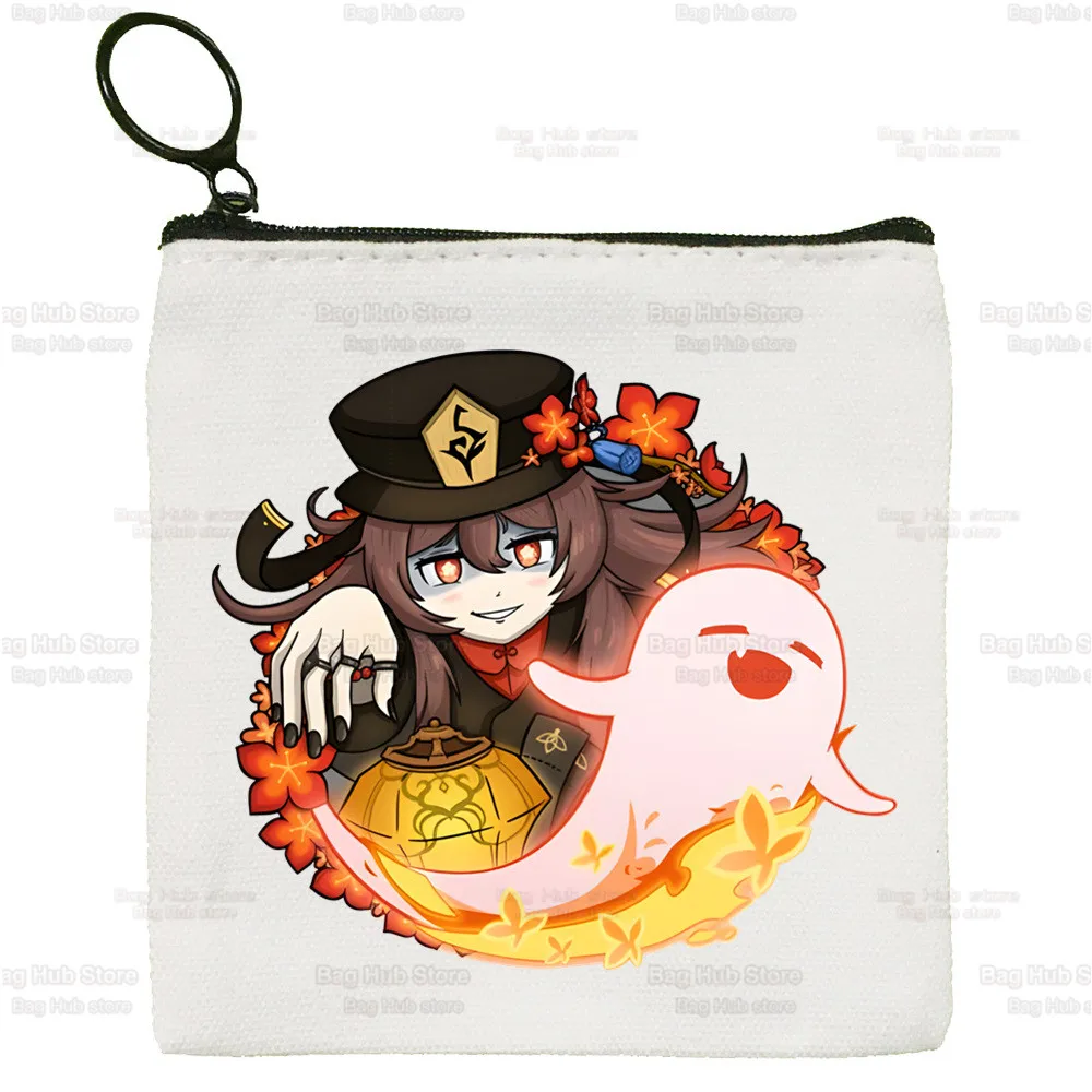 Hu Tao And Ghost Coin Purse Vintage Mini Wallet Change Keys Card Storage Genshin Impact Game Anime Card Bag Zipper