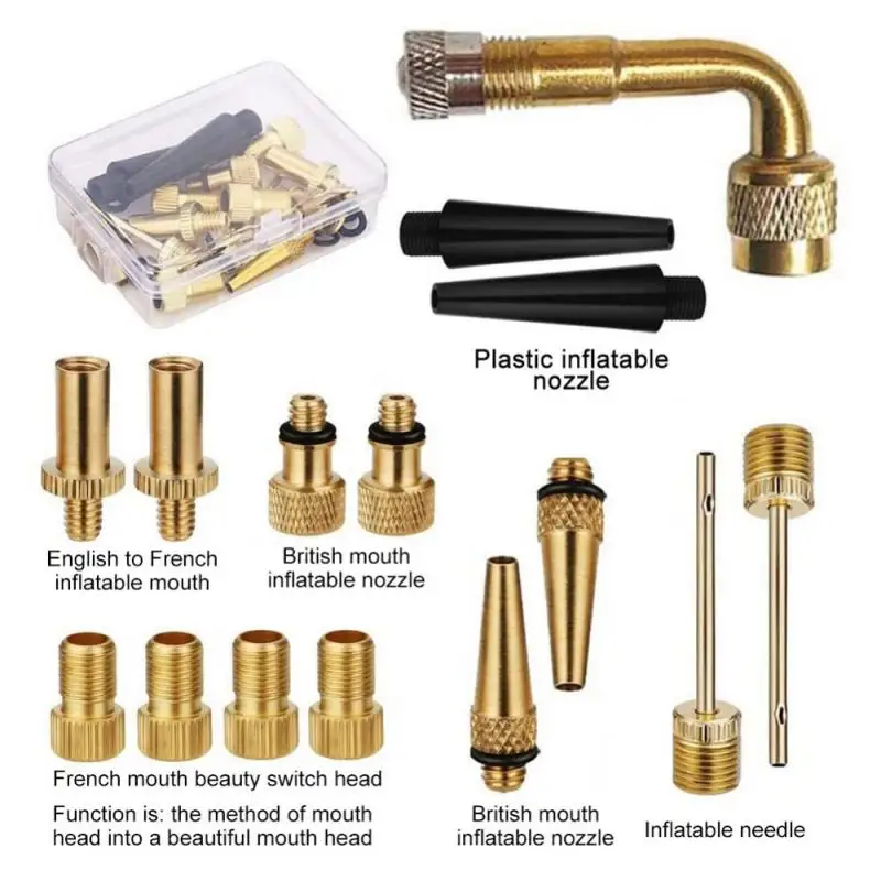 

Bicycle Valve Adaptors For Road & MTB Bike Tire Pump Copper Inflator Pump Nozzle Kit Presta Schrader Valve Adapter Tube