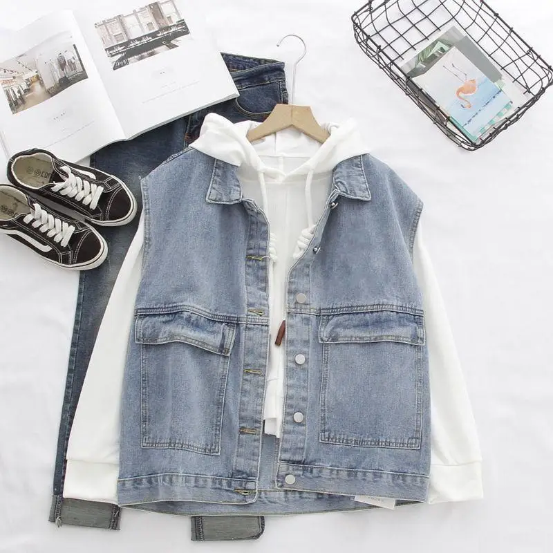 

Wear summer thin tooling loose bf wind top 2022 new button denim vest vest jacket net red trend no velvet denim jacket