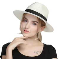 2022 fashion new natural panama soft straw hat summer women mens wide brim beach sun hat uv protection fedora hot sale