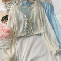 new women thin coat casual lace bow summer protector clothes female cardigan shirt clothing tops blouse for women cover v0l1