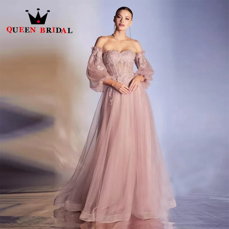 

Glitter Tulle Dusty Rose Prom Dress Lace Appliques Boho Strapless Sweetheart Formal Evening Party Gowns Robe De Bal Custom J46Q