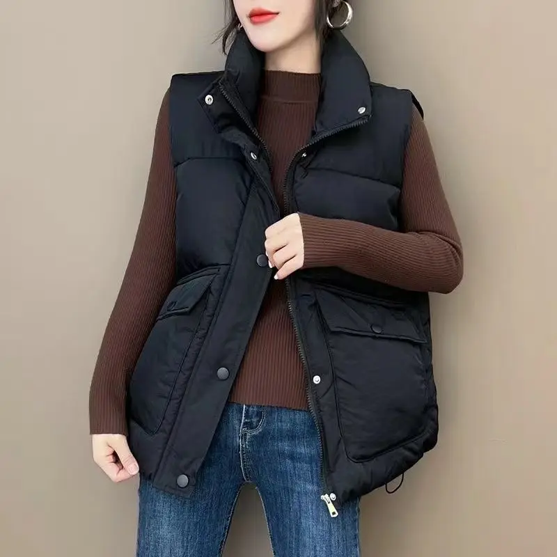 2022 Winter New Down Cotton Vest Women's Short Waistcoat Bread Coat Cotton Horse Korean Casual Vest For Women