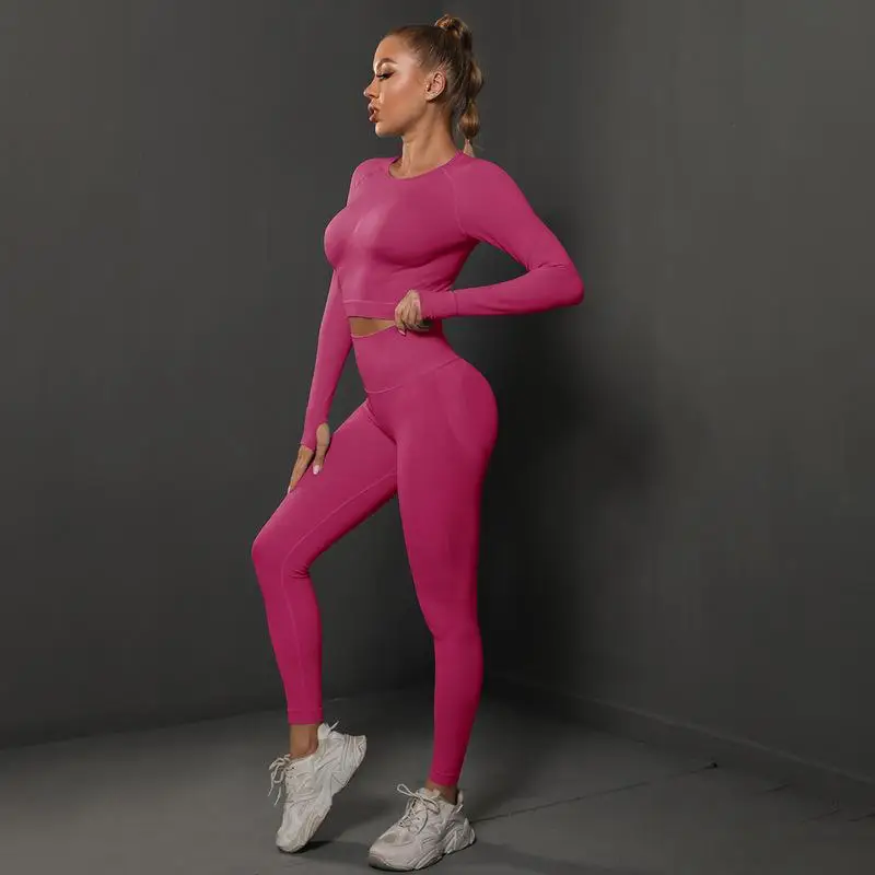 Fitness Yoga Set Seamless Workout Long Sleeves Sportswear Gym Wear Womens Set Outfits 2 Piece Sports Suits For Women Gym Clothes