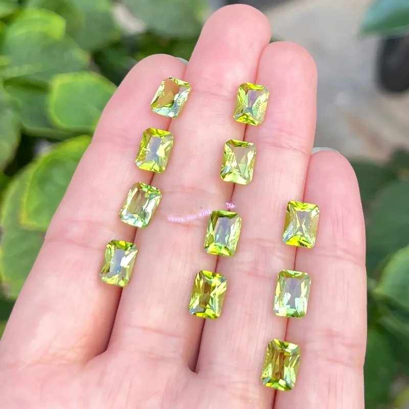 Кольцо из натурального перидота с голым камнем прямоугольное 6*8 мм огранка Ledean