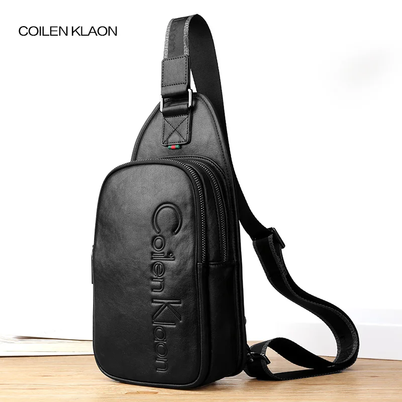 Новинка 2022 нагрудная сумка черная однотонная кожаная мужская через плечо