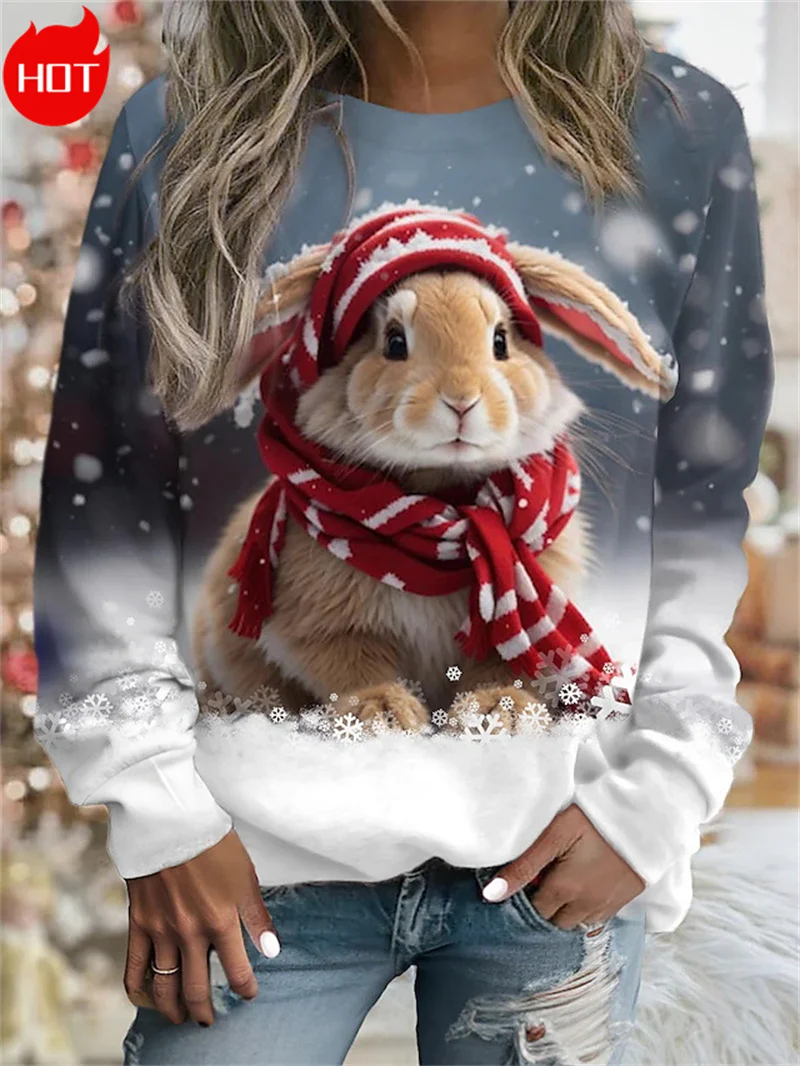 Harajuku 3D Cute Rabbit Printed Sweatshirts Funny Coffee Little Cats Graphic New In Sweaters Women Fashion Crewneck