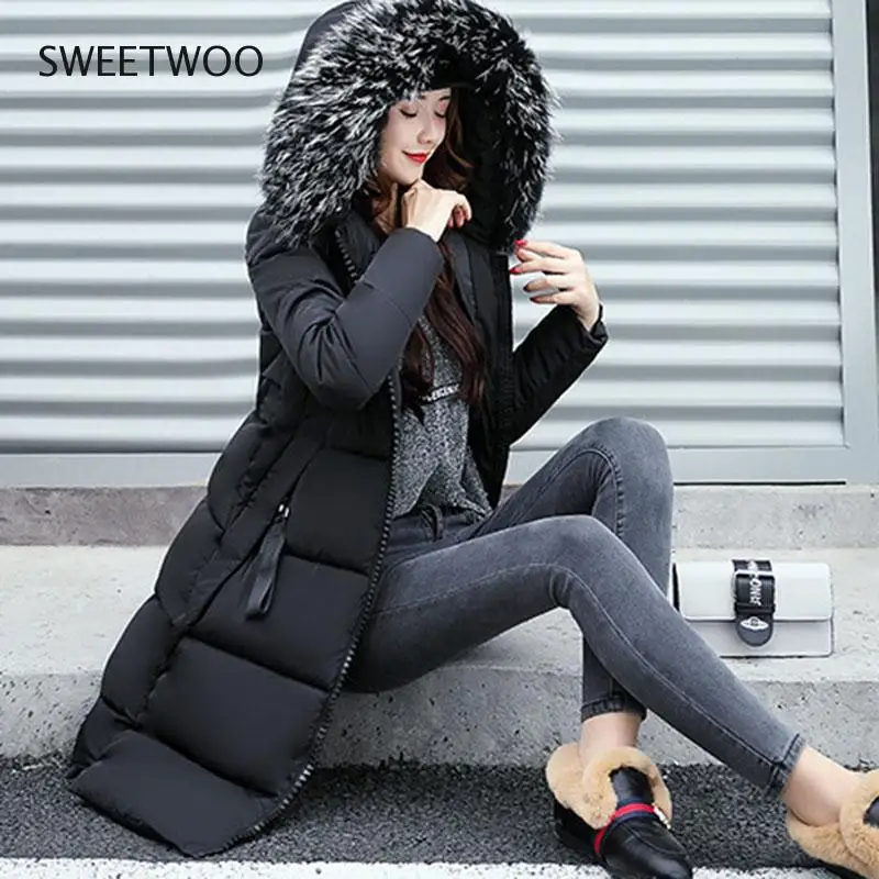Winter Thicken Cotton Women Jacket 2022 New Fashion Large Size All-Match Warm Hooded Fur Collar Long Women's Cotton Coats Tide