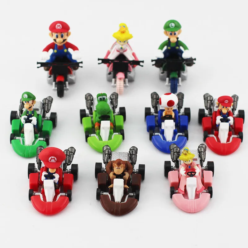 Фото Набор мини-фигурок Mario Kart (6/8/10 шт.), гоночные машинки Mario Bros, модели Луиджи и Йоши из ПВХ, украшения для детских тортов на день рождения, подарки для фанатов №4