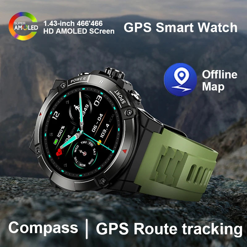 Смарт-часы мужские с GPS 1 43 дюйма 400 мА · ч