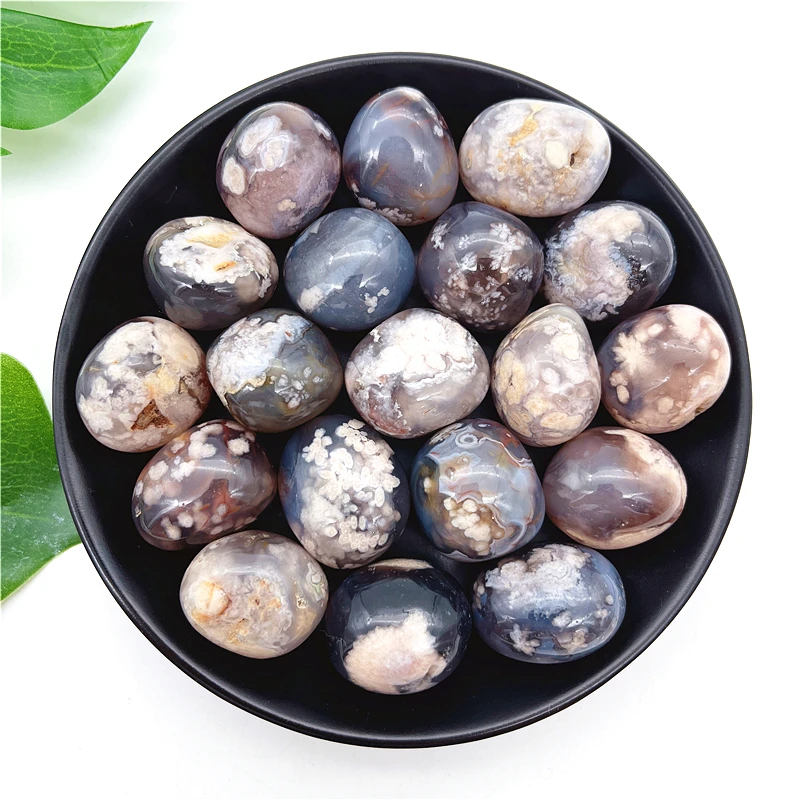 

100g Rare Natural Black Sakura Agate Cherry Blossom Agate Tumble Stone Healing Mineral Polished Irregular Stone Home Decoration