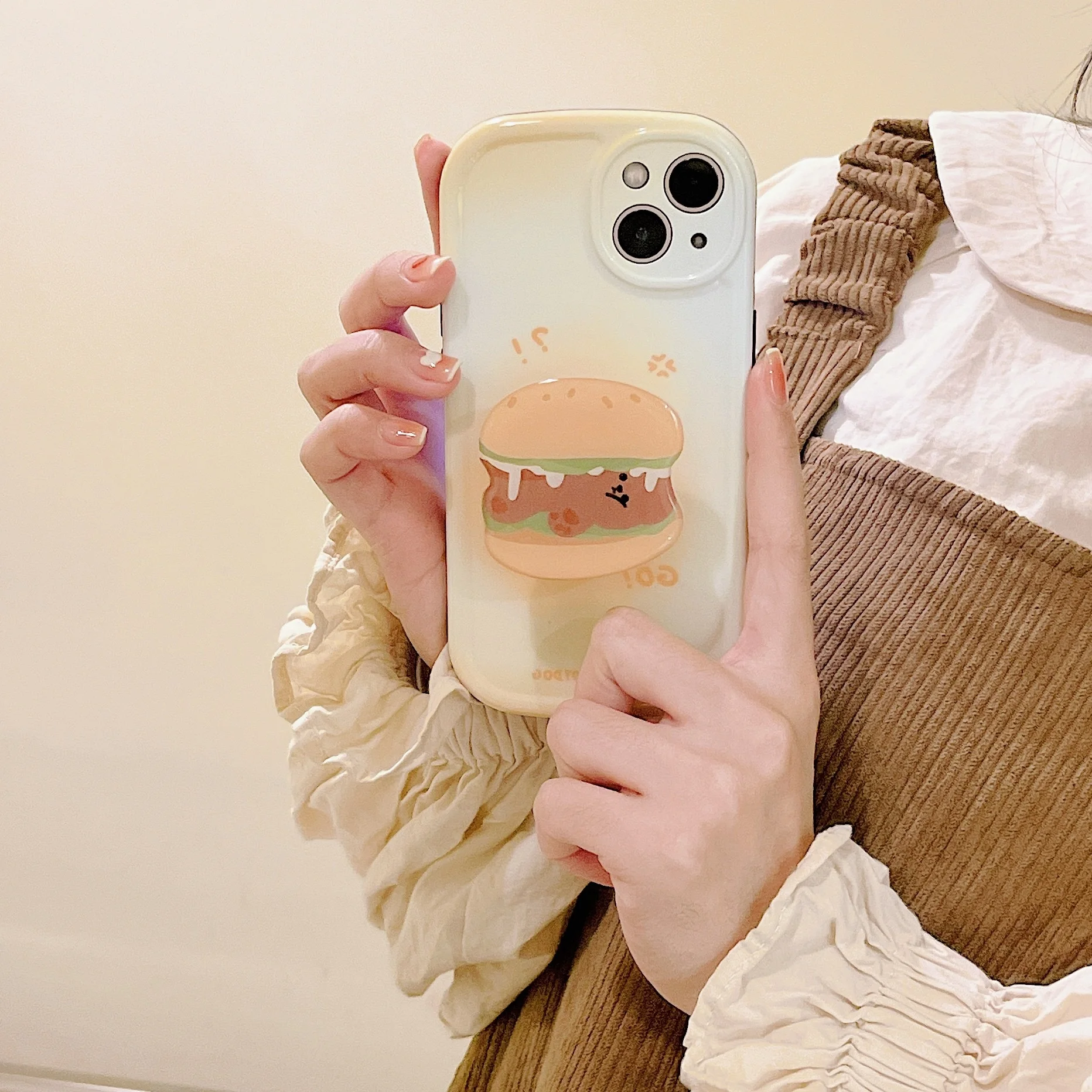 

Симпатичный медведь гамбургер кронштейн для 12promax iPhone 13 Телефон Чехол iphone11 защита от падения X / XS мягкий XR