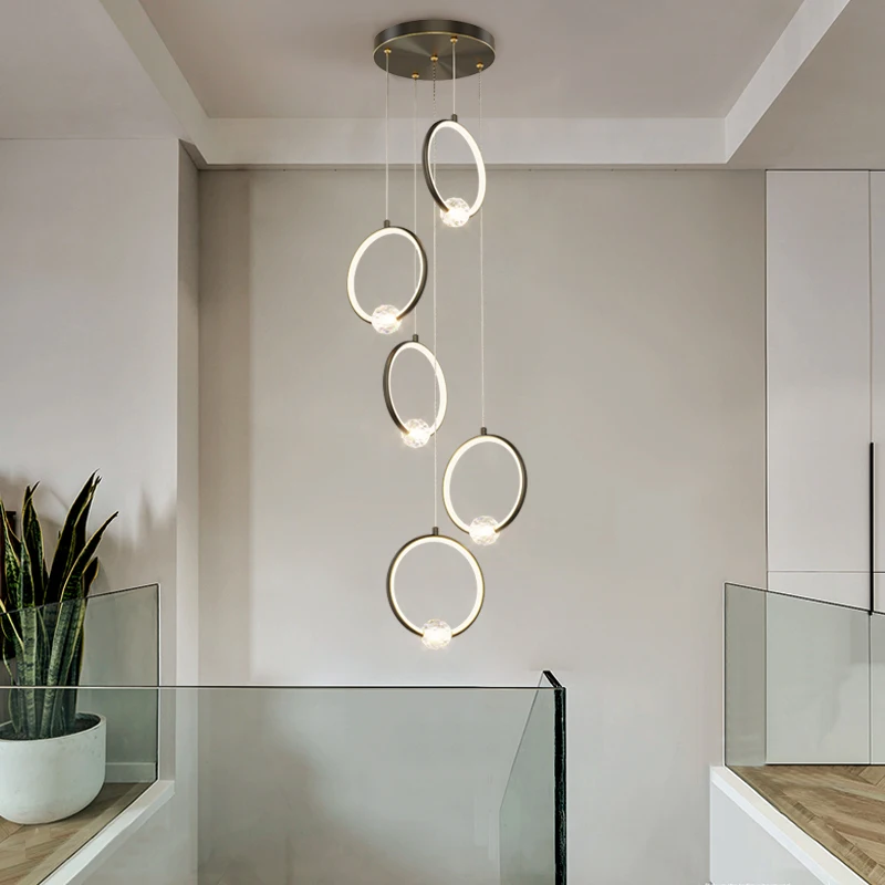 

nordic LED ring gold hanging light modern home decor crystal kitchen table hanging dining lamp living room bedroom night lights
