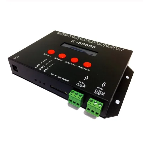 

K-8000D;8ports(512pixels*8)DMX SD card pixel controller;support standard dmx512 chip/DMX512AP-N/WS2821A;address writer function