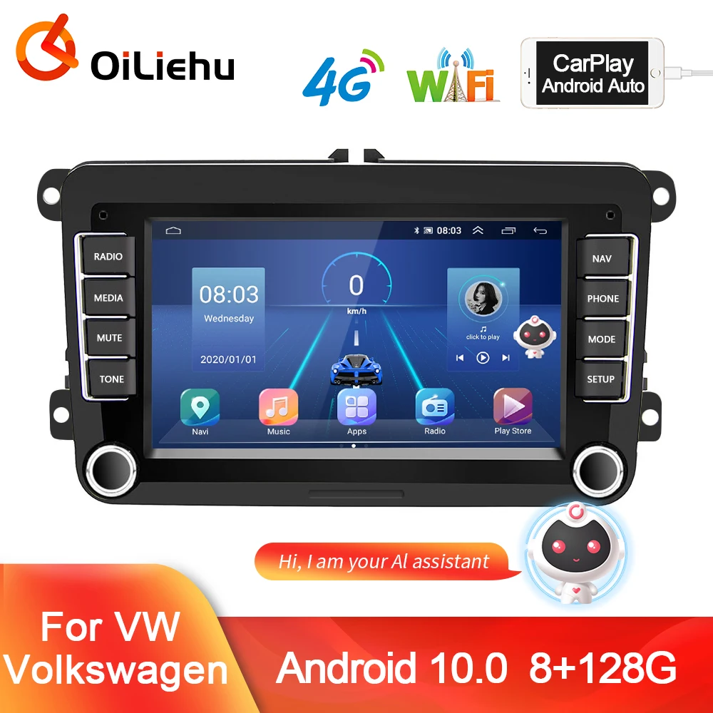 OiLiehu 2 Din Android 10 автомобильное радио 8 ядер Carplay GPS Авторадио 128G Wifi для VW/Volkswagen