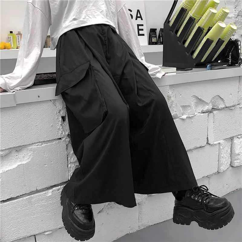 F GIRLS  Harajuku Streetwear Korean cargo pants Women Man Summer Hip Hop Harem Wide pants Vintage Kimono Japan Loose black