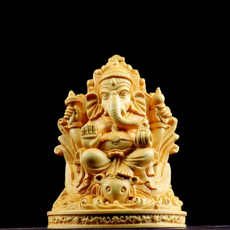

Boxwood 11cm Elephant God Sculpture Ganesha Wood Carving Statue Collection Wealth Knowledge God Feng Shui Home Decor