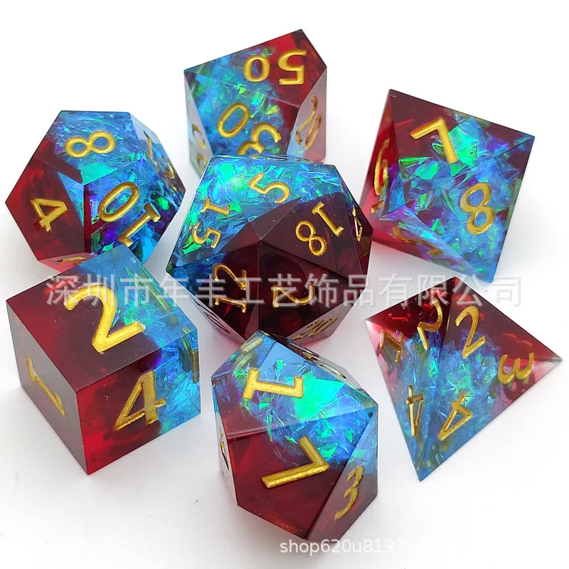 Трансграничные поставки смолы красные и синие острые игральные костиDNDDungeons and