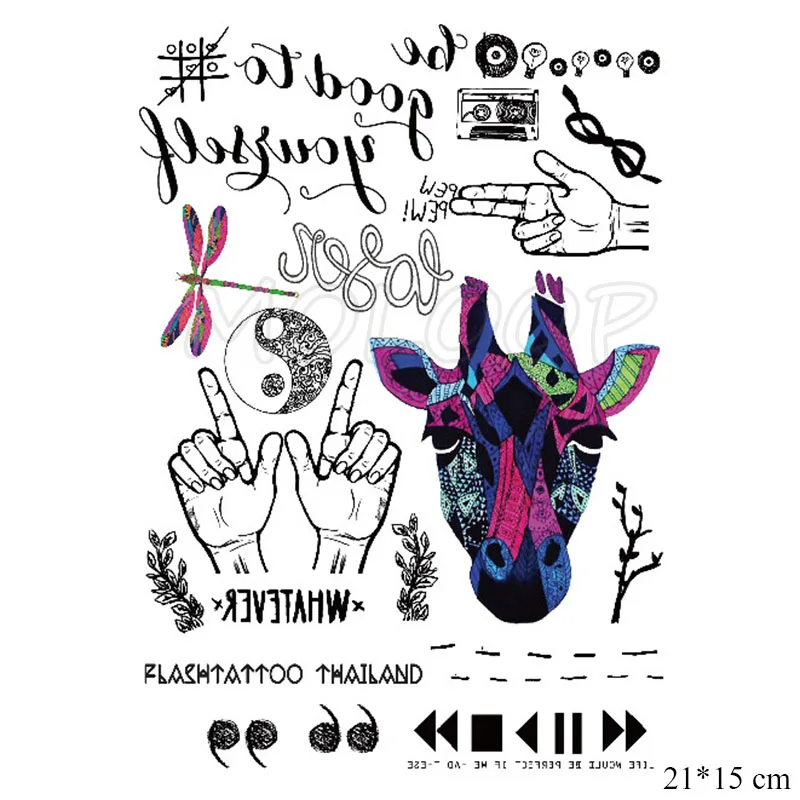 

Temporary Tattoo sticker animal totem pattern dragonfly letter plant hand comma tatto fake tatoo big size for kid girl men women