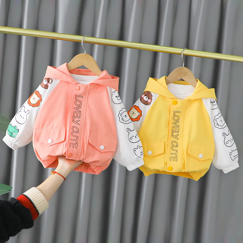 

Модная детская куртка с капюшоном с мультипликационным рисунком, весна-осень 2022, топы для мальчиков и девочек, детская верхняя одежда для ма...