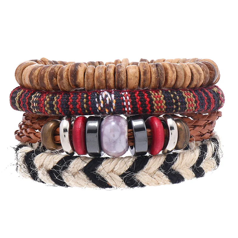 

4pcs/set Bohemian Charm Multilayer Ceramic Beads Bracelets Set Women Punk Wristband Bracelet Bangles Men Jewelry Small Gift