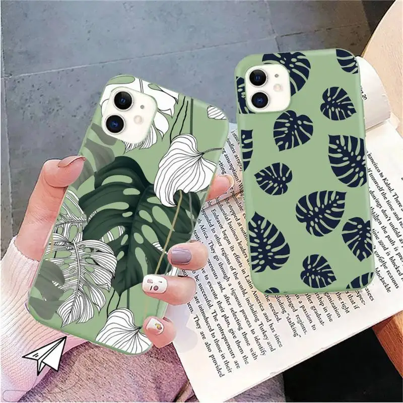 

Foliage Tree Leaves Phone Case for iPhone 11 12 13 Mini Pro Xs Max 8 7 6 6S Plus X XR Solid Candy Color Case