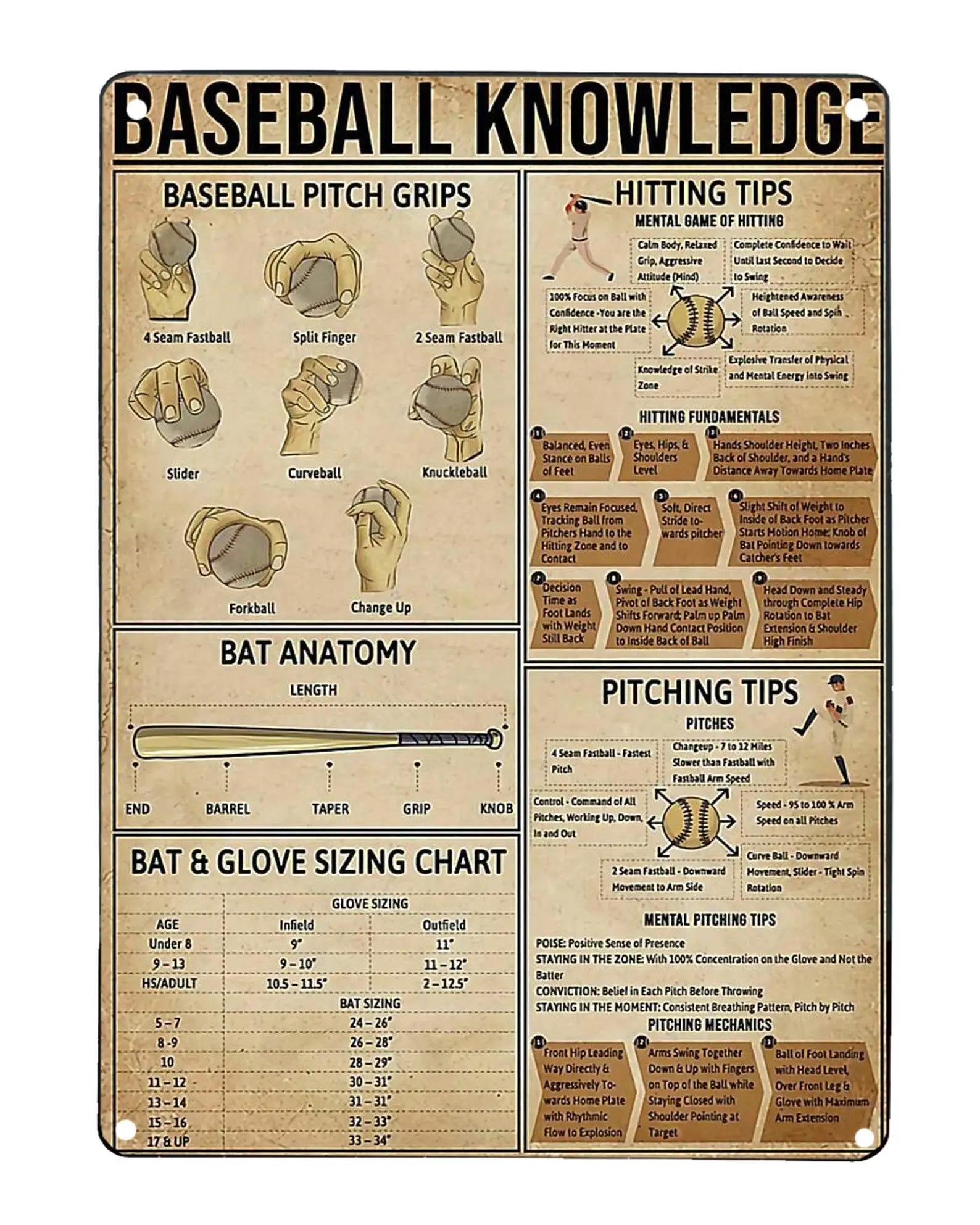 

Retro Vintage Metal Sign Tin Sign Baseball Knowledge Wall Plaque Metal Sign for Bar Cafe Club Plaque 8x12 Inches