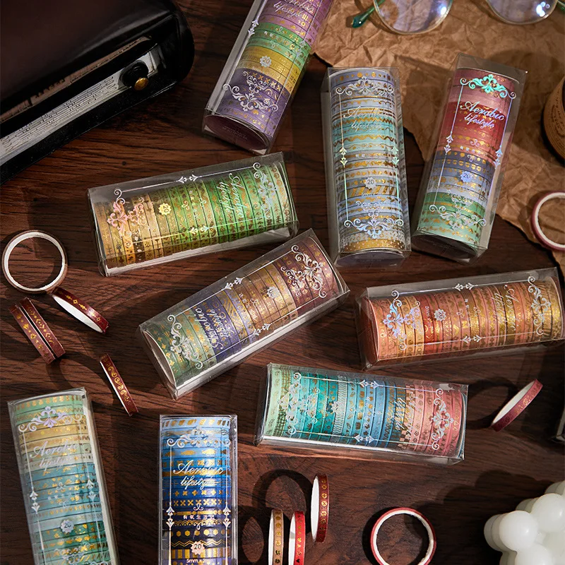 

20 Pcs/Pack Vintage Gold Foil Washi Tape Set Adhesive Masking Tape Scrapbooking Ribbons Diary Decoration Cute StationerySticker