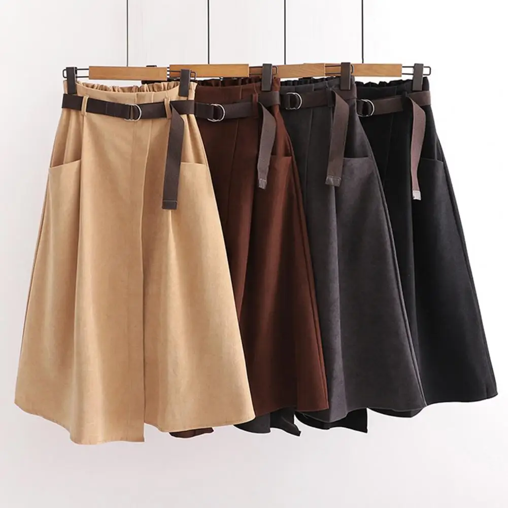 

Popular Party Skirt High-Waist Lightweight Casual Skirt Asymmetrical A-Line Solid Midi Skirt