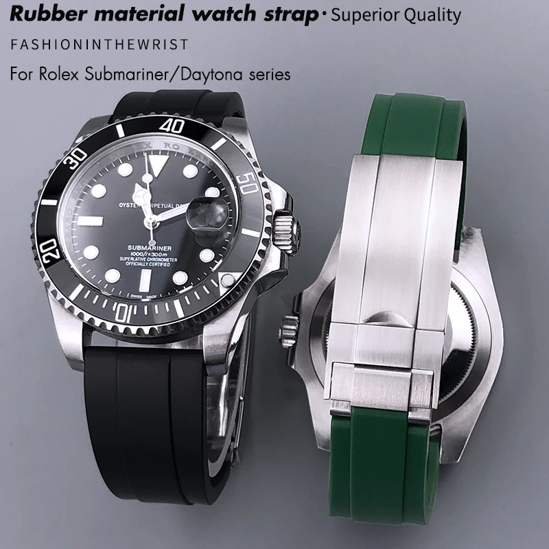 Фото Резиновый ремешок для часов 18 мм, 19 мм, 20 мм, 21 мм, 22 мм, подходит для Rolex Submariner, Daytona, GMT, Yacht-Master, OYSTERFLEX, ремешок для часов Seiko №2