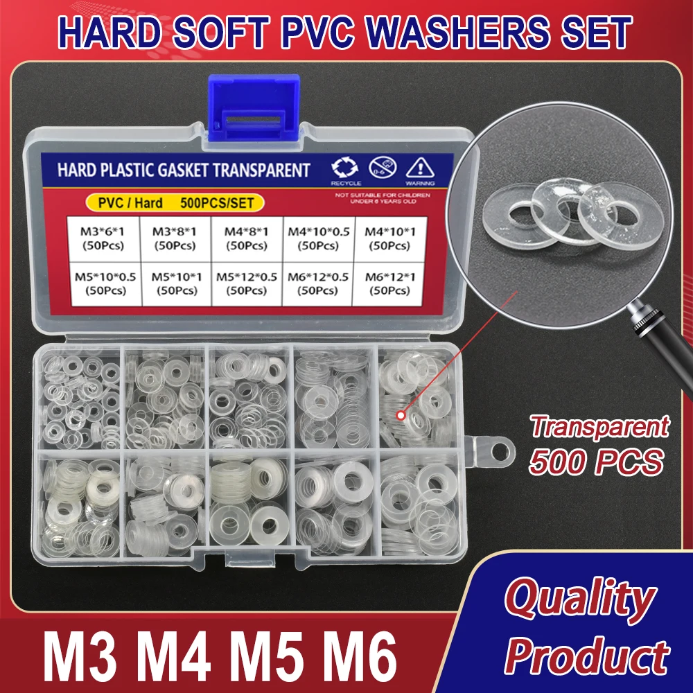 

M3 M4 M5 M6 Hard Soft Flat Washers PVC Plastic Gasket Transparent Insulation Plain Gasket Ring Spacer Flat Washer Assortment