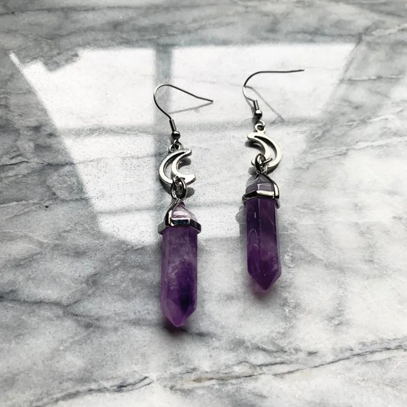 

Purple Stone Moon Earrings Fashion Goth Witch Jewelry Women Gift 2022 New Delicate And Beautiful Crescent Wholesale Statement