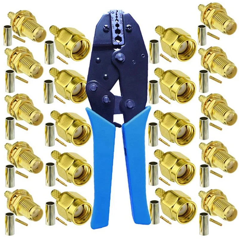

10Pcs SMA Male And Female Coaxial Connectors And Crimper For SMA-RG174 RG316 Wifi Antenna Extension Cable