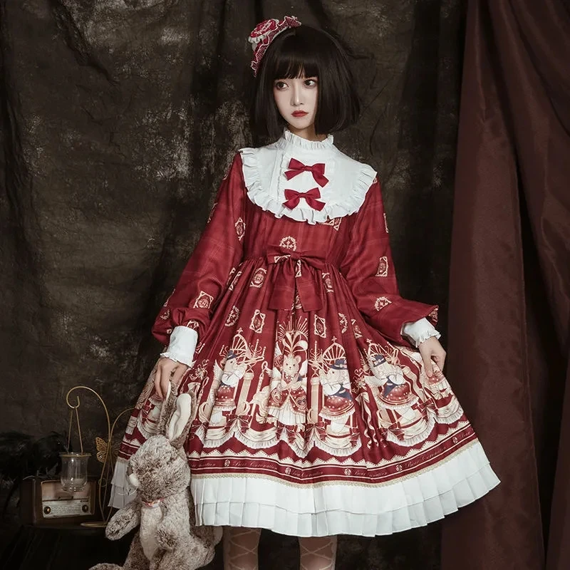 

NONSAR Оригинальное Лолита Ретро повседневное OP Лолита платье женское милое мультяшное платье с длинным рукавом