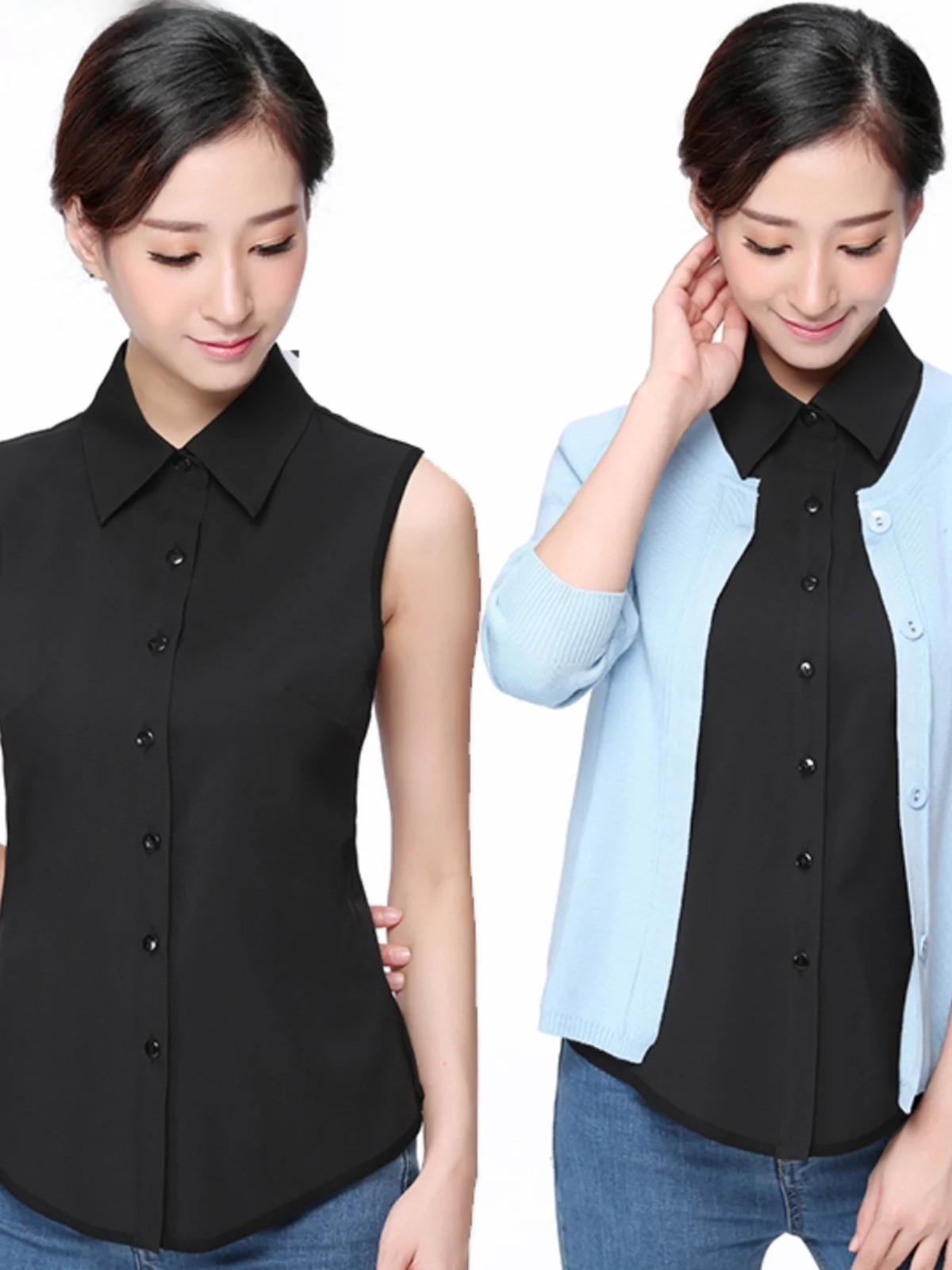 Рубашки без рукавов женские весенне-летние новые топы однотонные универсальные