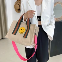casual smiling face canvas tote bag designer women handbags simple shoulder bags large shopper purses kawaii big crossbody bag