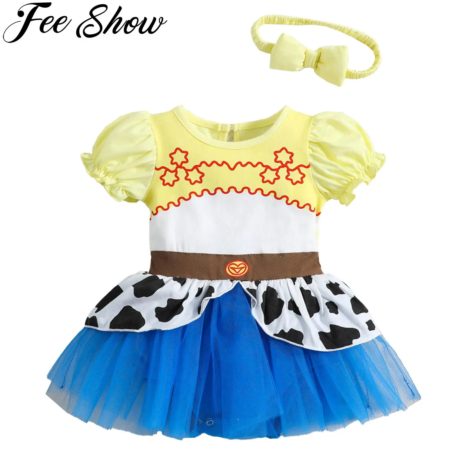 

Baby Girls Christmas Princess Costume Halloween Birthday Party Cowgirl Fancy Dress Puff Sleeve Romper Tutu Dress with Headband