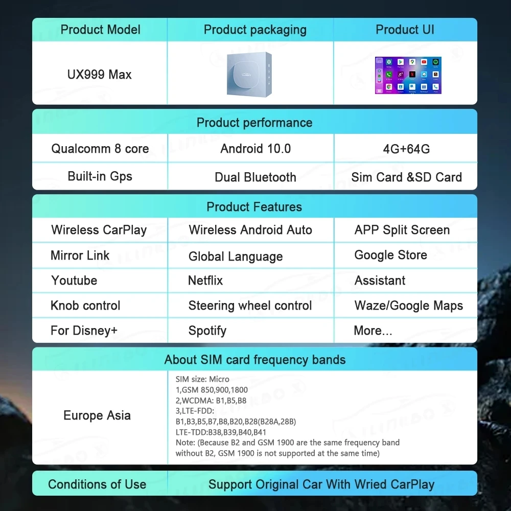 Carplay Ai Box Android авто беспроводной Apple UX999Max Автомобильный мультимедийный смарт-бокс