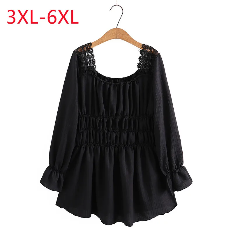 Женская рубашка с длинными рукавами круглый воротник черная 3XL 4XL 5XL 6XL